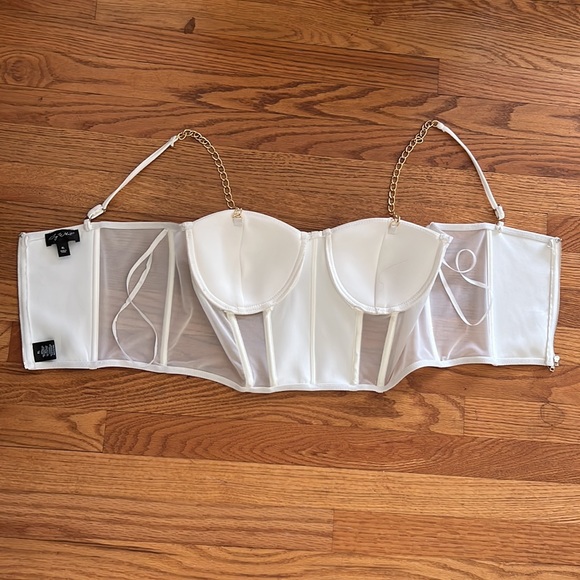 Say What? corset w/ metalic chain, zipper and mesh. Can be worn alone. - Picture 2 of 5